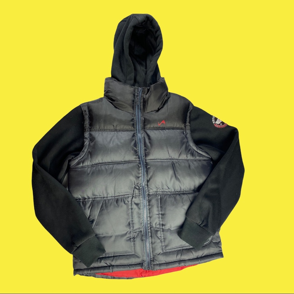Boys Jacket Sz 16/18 Vertical Puffer Fleece Hooded